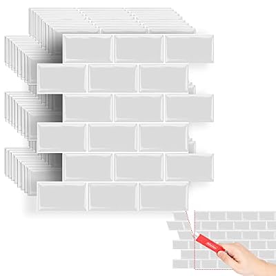 XFasten Backsplash Tile for Kitchen Peel and Stick Tile 10pcs 12” x 12” w/Mini Cutter Off White Subway Tile Peel and Stick Backsplash Waterproof Bathroom Kitchen Wall Tiles Peel and Stick for Walls