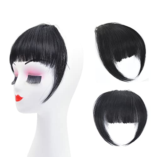 Clip in Bangs 100% Human Hair in Hair extensions Fringe with Temples Clip Hairpieces for Party and Daily Wear(French Bangs,Natural Black)