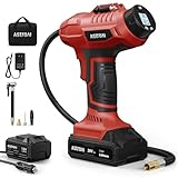 AstroAI C2 Cordless Tire Inflator Air Compressor 20V Rechargeable Battery Powered 160PSI Portable Air Pump with 12V Car Power Adapter Digital Pressure Gauge for Cars Motorcycles JY16P160-18 Red