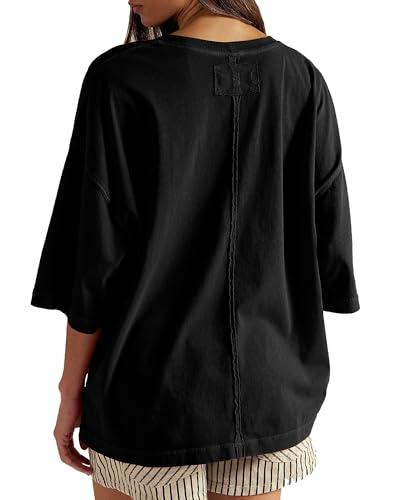 HUGOOME Womens Oversized T Shirts Summer Casual Short Sleeve Tops Cotton Crew Neck Loose Fit Basic Tee Plus Size Blouse
