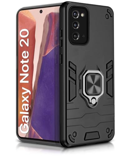 Image of WOW IMAGINE Shock Proof Back Case Mobile Cover for Samsung Galaxy Note 20 (Armor | Hybrid PC + TPU | Full Protection with Ring Holder Kickstand | Carbon Black)