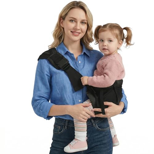 Shiaon Baby Sling Carrier Newborn to Toddler, Adjustable Toddler Carrier Sling Baby Carrier Toddlers Sling Carriers Hip Carriers for 7-40lbs, Black Mesh