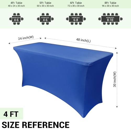 Image of Obstal 4Ft Stretch Spandex Table Cover for Standard Folding Tables - 2 Pack Universal Rectangular Fitted Tablecloth for Party, Banquet, Events, Trade Show (Royal Blue, 48L x 24W x 30H Inches)