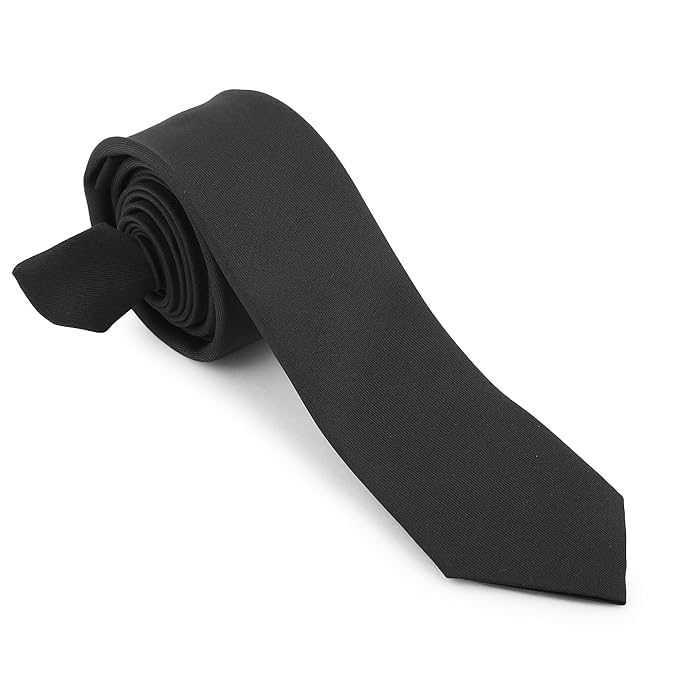 Austora Men's/Boy's Thin (Black) Silk Satin Necktie – Formal Solid Color Tie-image-49