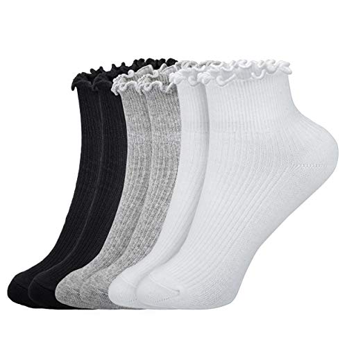 Image of Womens Ankle Casual Socks Lace Ruffle Low Cut Knit Cotton Lettuce Socks for Women Girls