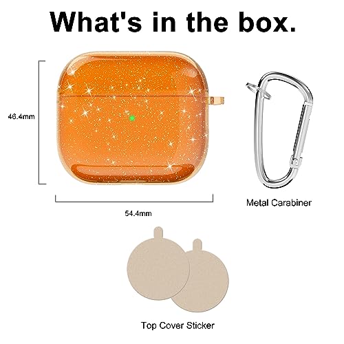 Svanove for Airpods 4 Case Clear Glitter, Sparkly Bling Girly Cute Airpods 4th Generation Case with Keychain, Hard Shell Y2k Trendy Aesthetic Bright Shiny Airpods Cover for Women Girl, Neon Orange by Svanove - Image 6