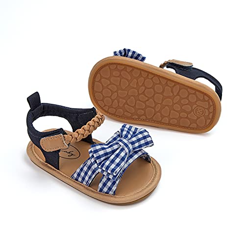 RVROVIC Baby Girl Sandals - Soft Sole Infant Girl Summer Crib Shoes Princess Dress Flats (0-6 Months,Infant,10-BlueGrid)