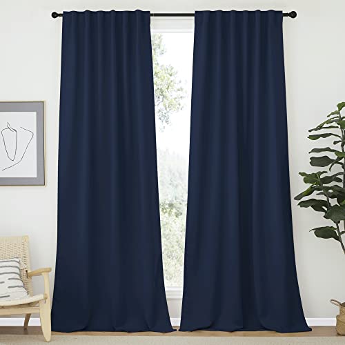 NICETOWN Window Treatment Blackout Curtains - (Navy Color) 52 inches W by 95 inches L Each Panel, Set of 2, Blackout Drape Panels for Villa, Hall Navy