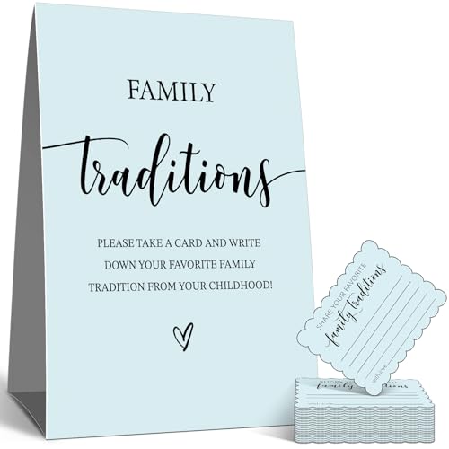 Family Traditions Baby Shower Games Sign, Blue family traditions Cards for Boy, 1 Families Tradition Standing sign And 50 Card, baby shower Decoration Supplies-30 by LYTQTUO - Used condition - US$11.12