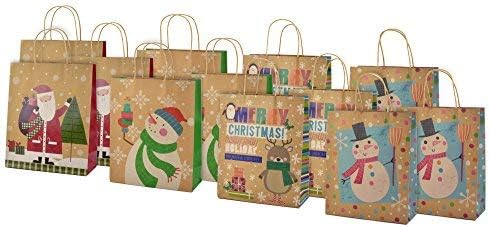 Bolsas de regalo de papel kraft grandes de Navidad, paquete de 12