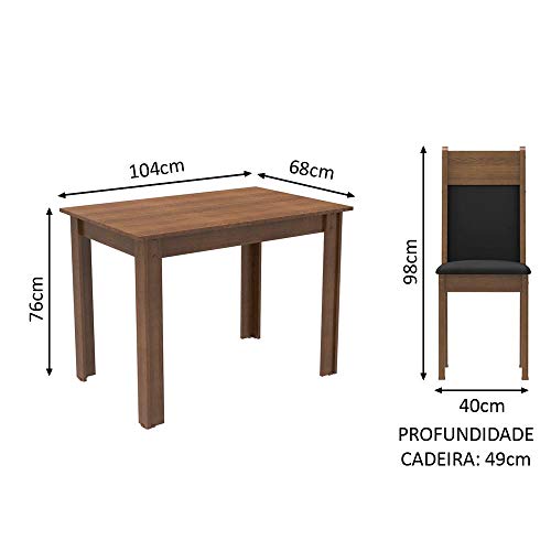 Conjunto Sala de Jantar Madesa Lola Mesa Tampo de Madeira com 2 Cadeiras - Rustic/Preto/Sintético Pr