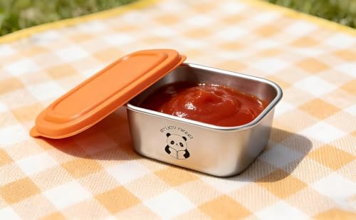 Image of Stainless Steel Mini Food Storage Containers with Airtight Lids (2 Pcs, 110ml Each) | Reusable Leakproof Sauce, Snack, Spice & Condiment Containers for Lunch Box | BPA Free