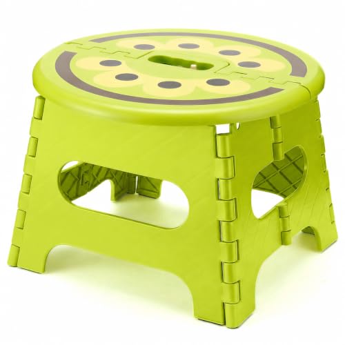Image of ACSTEP Folding Step Stool 9 Inch, Sturdy Collapsible Step Stool Foldable Up to 265 lbs for Kids Toddlers & Adults, Non Slip Foot Stools with Handle for Kitchen, Bathroom, Bedroom, Outdoor, Kiwi Green