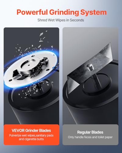 Image of VEVOR 1200W Macerator Pump, 48 GPM Flow, 33 ft /10 m Head, Macerator Sewerage Toilet Pump with 4 Water Inlets, Waste Water Disposal Upflush Machine for Toilet, Basement, Shower, Sink, Laundry, Bathtub