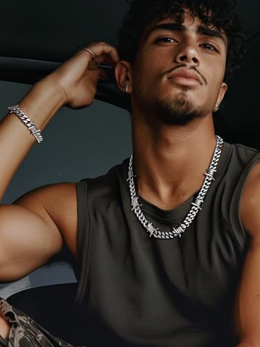 Bestyle Barbed Wire Necklace 5/7/9/12mm Mens Chain Necklaces Hip-hop Punk Gothic Stainless Steel Chain Heavy Thick Cuban Link Chain for Men Women, Length 16/18/20 Inch3