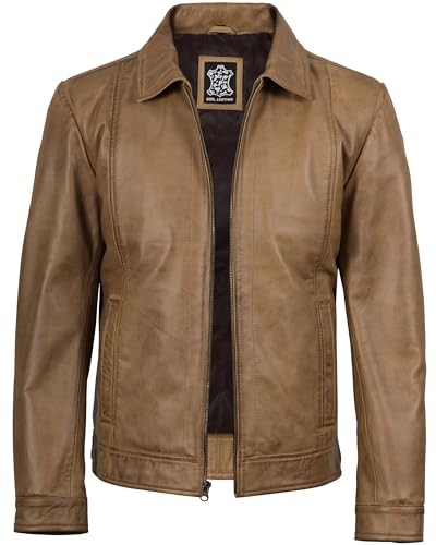 Image of fjackets Men's Real Lambskin Leather Jacket - Shirt-Collar Moto Biker Style Year-Round Wear