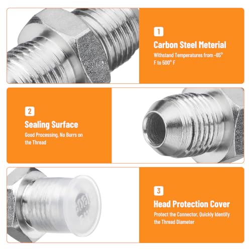 Image of 10 Pack Hydraulic Hose Adapter Fittings: 3 /8 inch JIC Male x 3 /8 inch JIC Male, Straight Tube Hydraulic Connectors with Protection Cover