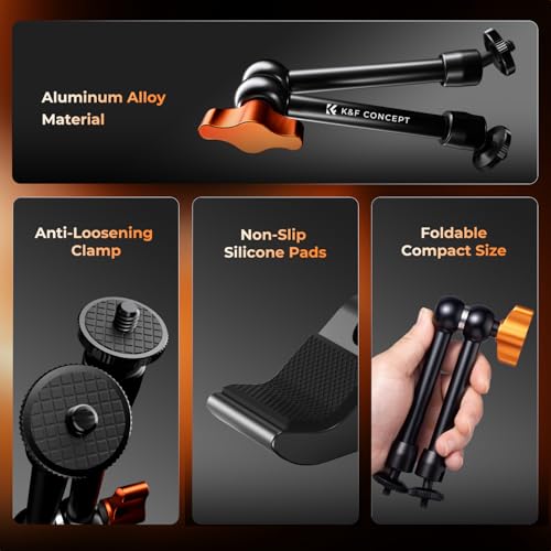 Image of K&F CONCEPT 9.8 inch Magic Arm Clamp Kit with 1 /4 inch & 3 /8 inch Thread Screw 360 Ball Heads Articulating Magic Arm Camera Mount for Monitor, Flash, LED Light, Microphone, Camera Cage, Action Camera