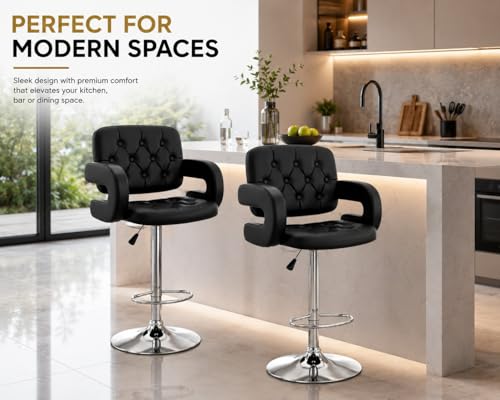 Image of Modern Button Shape Bar Stool with 360 Swivel | Height Adjustable Bar Chair | Counter Stool & High Chairs | Comfortable for Home, Office, Restaurant Bar & Cash Counter - (Black)