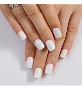 Stbisen Milky White Press On Nails Short, Glossy Soft Gel Press On Nails Square with Nail Glue, 1...