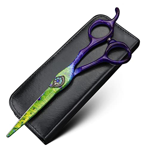 XUANFENG Ciseaux à cheveux vert paon 6 pouces en acier 9cr18 haute dureté pour barbier Ciseaux à effiler Outil de modelage de cheveux