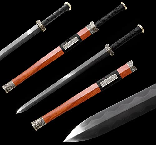 Lyuesword Full Hand Forged Chinese Sword Clay Tempered Folded Steel Blade Hand Dynasty Jian Copper Fittings