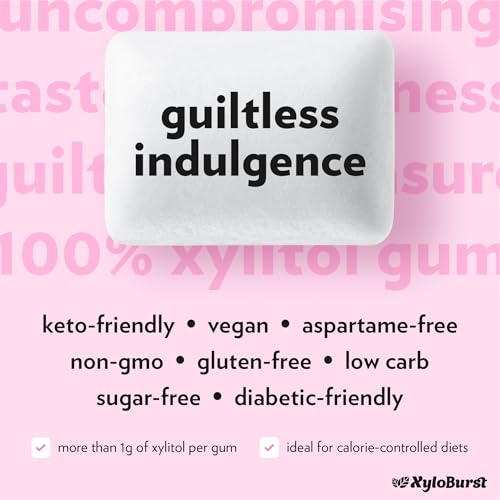 XyloBurst Xylitol Natural Bubble Gum Chewing Gum 100 Piece Jar - Non GMO, Vegan, Aspartame Free, Sugar Free