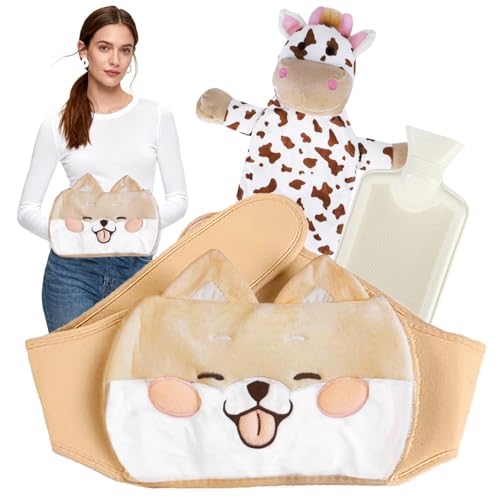 Wärmflasche mit Bezug 2pcs,Wärmflaschengürtel Periode,Wärmflaschen Tier,Wärmflasche Plüsch,Süße Wärmflaschen Kuh und Welpe,Wärmeflasche...