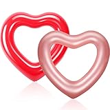 Sumind 2 Pieces Heart Pool Float, 47.3 x 39.4 Inch Inflatable Swim Rings Bachelorette Party Pool Float Tube, Heart Shaped Summer Swimming Ring, Water Beach Party for Adults (Rose Gold, Bright Red)