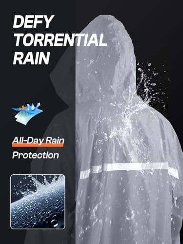 Image of Mens Long Hooded Safety Rain Jacket Waterproof Emergency Raincoat Poncho