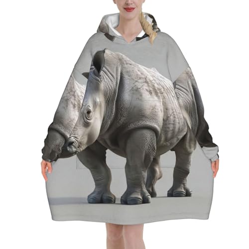 Couverture à capuche avec manches flanelle épaisse et chaude imprimé rhinocéros