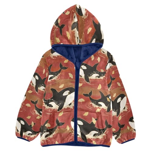 Orca Whales Swimming in Water Toddler Fleece Jacket Girl Boys Hooded Fleece Jacket Coat Warm Outwear Zip-up 3-10T