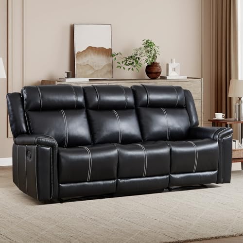 EBELLO Faux Leather Recliner 3 Seat Couch, Manual Reclining Sofa,