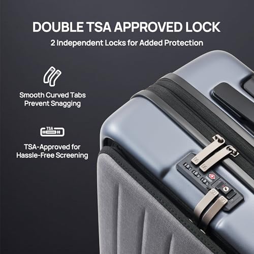 Image of NINETYGO Carry On Luggage 22X14X9 Airline Approved with Front Pocket, 20 Inch Luggage with Front Compartment, Expandable, Double Spinner Wheels, Hardsided PC, TSA Lock (Cool Grey, Seine Max)