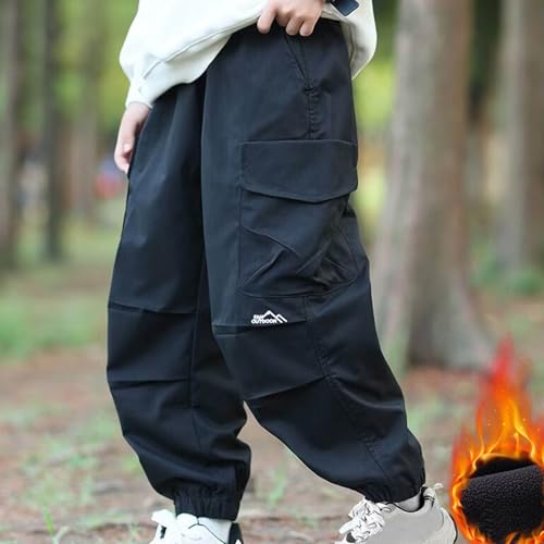 Boys Cargo Pants Outdoor Elastic Waist Trouser with Multi Pockets Trendy Solid Color School Pants for Boys 6-16 Years2