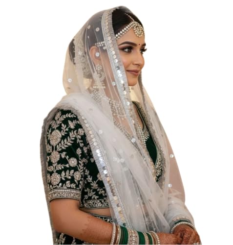 Image of Navti Creations Women's Lightweight Net Dupatta With Sequence Embroidery & Kiran Border (Length 2.25m)