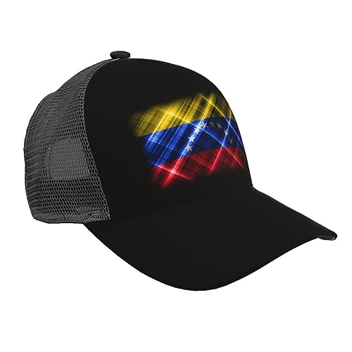 Scoovy Mesh Baseball Cap Personalized Venezuela Flag Hat Polyester Twill Fabric Trucker Cap Stylish Sunscreen Adjustable Buckle Black