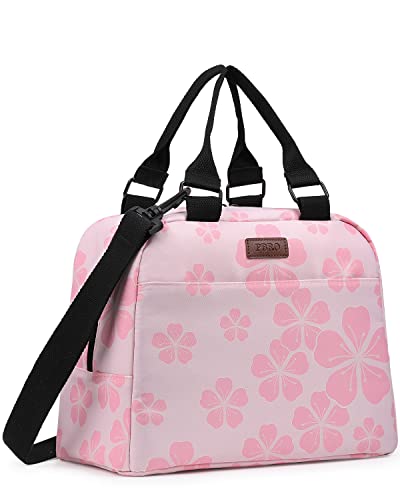 Pbro Insulated Lunch Bag For Women,Large Reusable Lunch Tote With Adjustable Shoulder Belt,Cute Cherry Flower Portable Lunch Box Cooler Bag,Perfect For Adult Girls Travel Picnic,Office,Working -Pink #TOP6
