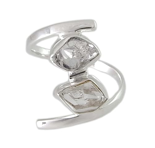 Image of AAA Quality Natural Herkimer Diamond 2 Stone Designer Healing 925 Sterling Silver Ring gift Herkimer Diamond ring for her raw gemstone handmade Ring Jewelry