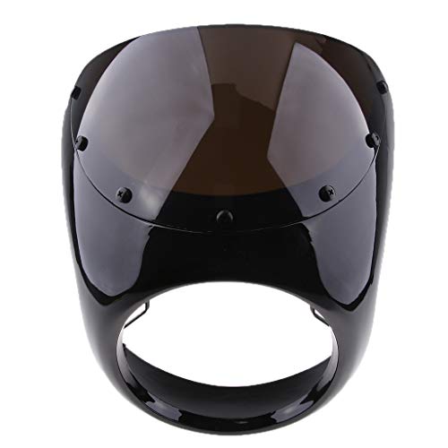 D DOLITY Motorcycle Front Headlight Fairing Screen Retro Cafe Racer Style Universal Windshield Fit 7 Inch Head Light - Black