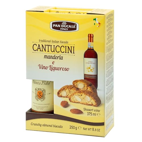 Pan Ducale - Cantuccini y vino dulce de postre - Galletas crujientes tradicionales italianas - 250 g