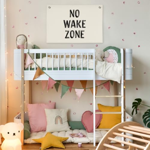 Image of Kids Room Decor No Wake Zone Surf Nursery Playroom Decor Canvas Banner,Coastal Baby Room Decor,Beach Nursery Decorations,Lake House Nautical Wall Hanging Flag Canvas Banner 30x20 Inch