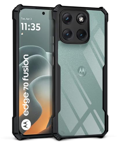 Image of WOW IMAGINE Shock Proof Clear Back Case Mobile Cover for Motorola Moto Edge 70 Fusion 5G (Hard | Hybrid PC + TPU | Full Armour Device & Camera Protection | Black)