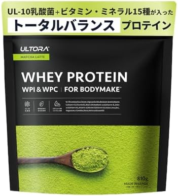 （22:30時点） ULTORA ウルトラ ホエイ プロテイン WPI & WPC 810g 人工甘味料不使用 国産 乳酸菌 ビタミン11種 ミネラル4種 L-カルニチン シンバイオティクス ホエイプロテイン ぷろていん (810g, (リニューアル)抹茶ラテ風味)