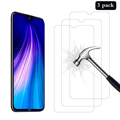 AhaSky Protector de Pantalla para Redmi Note 8 Cristal Templado, Resistente a Arañazos Vidrio Templado Cristal Templado, 9H Dureza/Alta Definicion Protector para Xiaomi Redmi Note 8-3 Piezas