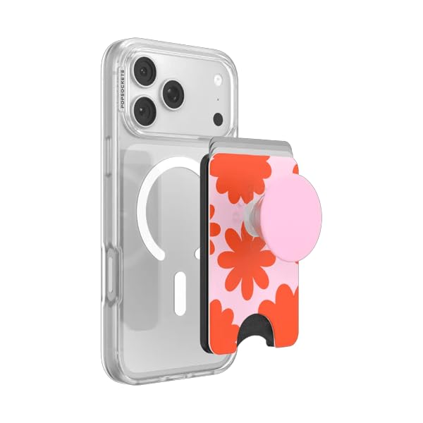 Image of PopSockets Phone Wallet for MagSafe, Phone Card Holder with Grip, Flower - Mirror Floating Florals