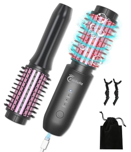 Fitdafit Cordless Hair Curling Iron Brush 1.5 Mini Cordless Hair Curler 3-in-1 Travel Curling Brush Hair Straightener Comb Rechargeable 410 Heated Ionic Curling Tool for All Styles Black