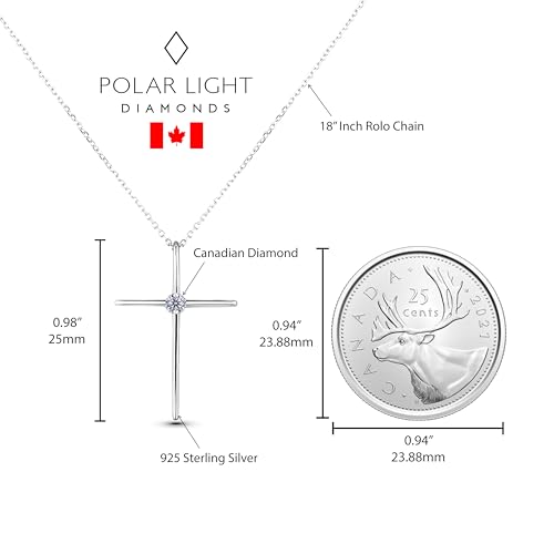 Polar Light .925 Sterling Silver Canadian Diamond Cross Necklace on 18" Paperclip or Curb Chain3
