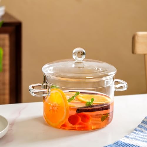 Image of Nestasia Borosilicate Glass Cooking Pot on Gas Stove (1650 ml) - Transparent Handi with Air Vent Glass Lid | Microwave & Dishwasher Safe Durable Vessel for Kitchen