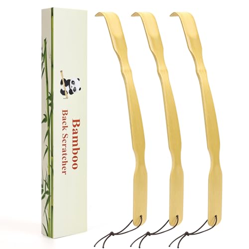 Image of YIMICOO 3 Pack Wooden Back Scratcher, 17 Inch Curved Long Handle Bamboo Back Scratchers Ideal Gifts for Adults Men Women, with Beautiful Gift Packaging